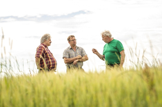 Bio-Geste Braumeister Bernd Trick (ABK), Bio-Bauer Martin Tröbensberger (Demeter) und Bio-Bauer Andreas Bersch (Naturland) bei der Feldbegehung. Bildquelle: Dominik Berchtold/Allgäu GmbH Bio-Geste Braumeister Bernd Trick (ABK), Bio-Bauer Martin Tröbensberger (Demeter) und Bio-Bauer Andreas Bersch (Naturland) bei der Feldbegehung. Bildquelle: Dominik Berchtold/Allgäu GmbH